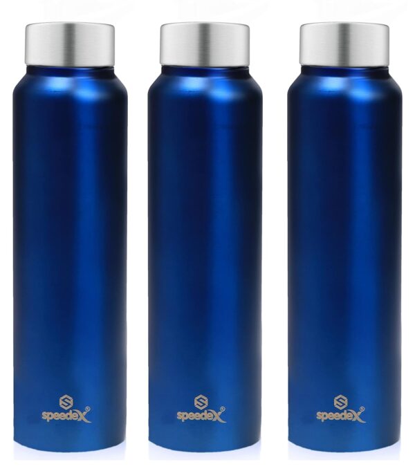 Speedex 1 LTR Water Bottle Set of 3, Dark Blue, Stainless Steel, 1 Litre Screw Cap Bottles Combo for Girls, Boys, Adults & Kids, Sports, Fridge Use, School & Office - 1000 ml - Pack of 3