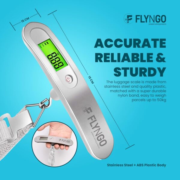 FLYNGO Weight Machine For Luggage Weighing Scale For Luggage Capable Up To 50 Kg With Lcd Display Luggage Scale For Bags, Travel, Flights, Home, Shop, Gas Cylinder (A1), Silver - Image 3