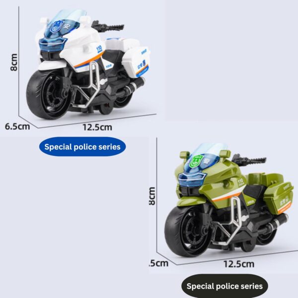 Jo Baby 2 Pcs Police Motorcycle Toy, Pull Back Toy Motorcycle, Toy Motorcycles for Boy (White,Green) - Image 2
