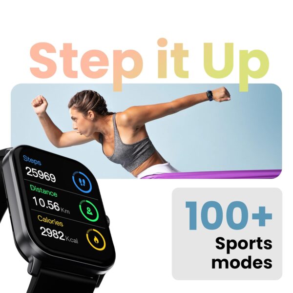 Boult Drift+ Smart Watch 1.85''HD Screen, Bluetooth Calling, IP68, 500 Nits Brightness,150+ Watchfaces, AI Voice Assistant, SpO2 Monitoring, 100+ Sports Mode Smartwatch (Jet Black) - Image 7