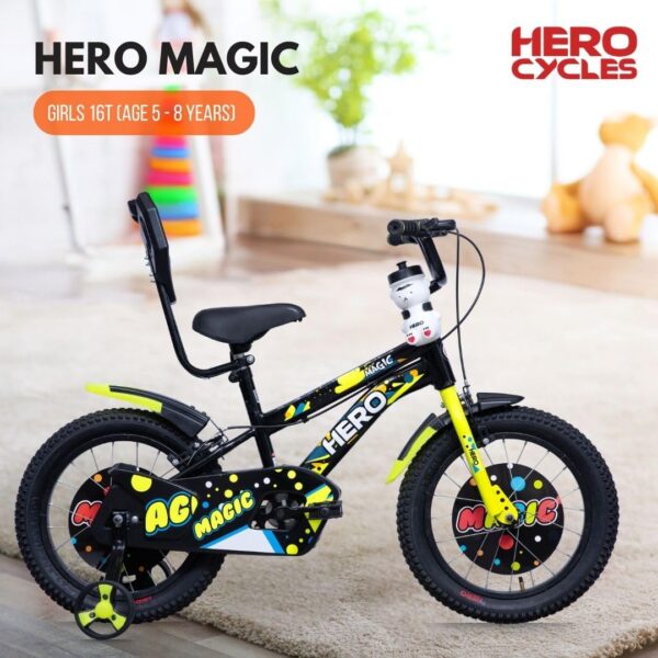 Hero Magic 16T Bicycle for Kids with Bottle & Cage | Caliper Brake | Rigid Suspension | Ideal for Kids | Black-Green | 95% Assembled Cycle(Ready to Ride in 5 Mins) - Image 5