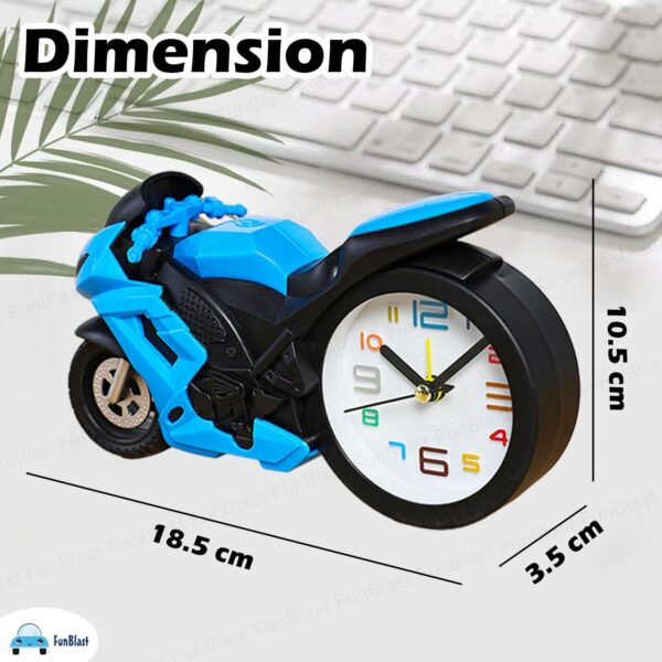 FunBlast Alarm Clock for Heavy Sleepers – Motorcycle Clock, Stylish Analog Table/Desk Alarm Clock for Students, Table Clock for Bedroom, Living Room, Office, Return Gifts for Kids (Blue) - Image 2