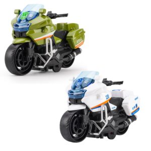 Jo Baby 2 Pcs Police Motorcycle Toy, Pull Back Toy Motorcycle, Toy Motorcycles for Boy (White,Green)