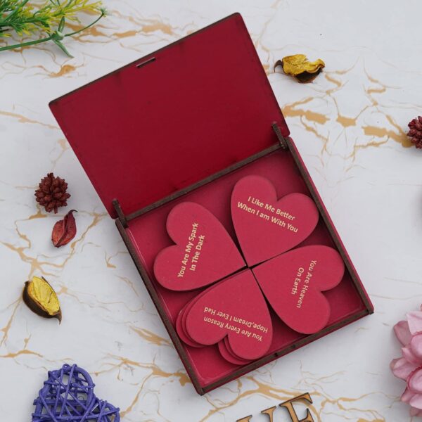 eCraftIndia Red Wooden 20 Reasons Why I Love You Printed on Little Hearts Valentine Gift Box| Valentine Gift for Girlfriend Boyfriend Husband Wife|Valentine Day Gifts|Valentine Day Decoration Items - Image 3