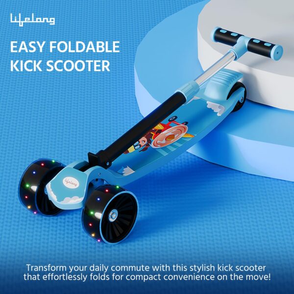 Lifelong Scooter for Kids 3+ Years - Foldable Kids Scooter with LED Wheels & Adjustable Height - Kick Scooter Capacity 50kg- Baby Scooter Toys for 3+ Year Old boy & Girl Skate Scooter, Blue & Black - Image 5