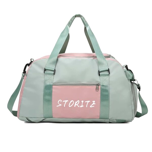 Storite Nylon 46 Cm Multi Purpose Travel Duffle Bag for Women with Dry and Wet Separate Pocket, Lightweight Waterproof Backpack Carry Luggage Bag with Shoe Compartment (GreenPink, 46x23x25 cm) - Image 2