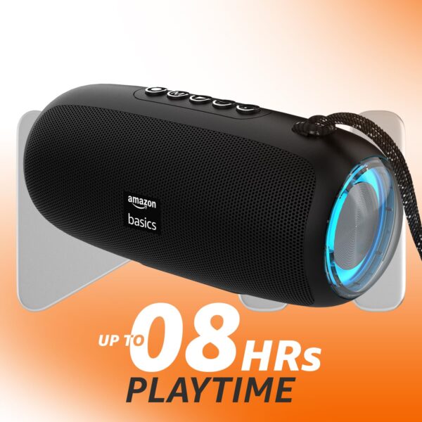 amazon basics B10 10W RMS Bluetooth Speaker with 2000 mAh Battery | Up to 8 hrs of Playback | RGB | Bluetooth 5.3, AUX in, USB & Micro SD Card Connectivity | Type-C Charging (Black) - Image 4