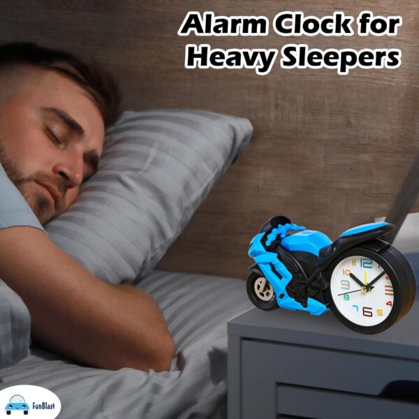 FunBlast Alarm Clock for Heavy Sleepers – Motorcycle Clock, Stylish Analog Table/Desk Alarm Clock for Students, Table Clock for Bedroom, Living Room, Office, Return Gifts for Kids (Blue) - Image 8