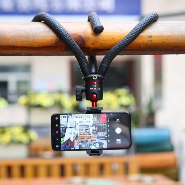 Syvo S-11 Camera Tripod, Flexible Gorilla Tripod Stand with Hidden Phone Holder w Cold Shoe Mount, 1/4'' Screw for Magic Arm, Universal for iPhone 14 13 Pro XS Max Samsung Canon Nikon Sony Cameras - Image 7