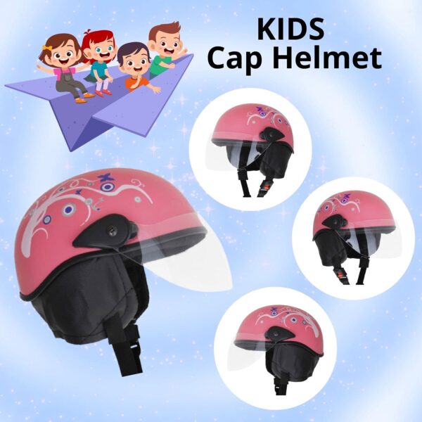 Western Era Stylish Lovable Half Face Helmet for Kids || Baby Safety and Comfort || (3-12 Years) (Pink Glossy) (Blue Sticker) (Non-Motorized) - Image 3