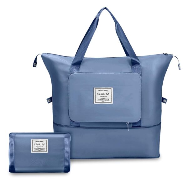 Storite Nylon 40 Cms Imported Foldable Travel Duffle Bag For Women, Expandable Lightweight Waterproof Carry Weekender Overnight Luggage Bag (Blue) - Image 2