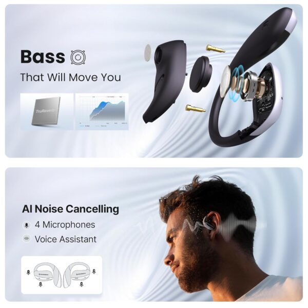 CrossBeats Arc Buds OWS Open Ear Wireless Earbuds | Spatial Audio Headphones & Head Tracking | Gaming Bluetooth Earphones | 100hr Playtime | 14.2mm Drivers IPX5 Rating Type-c Fast Charging (Black) - Image 5