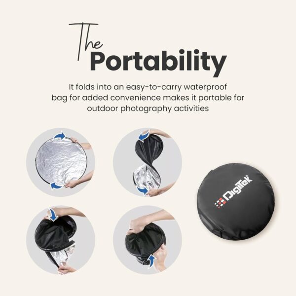 Digitek (DRB 5-1) Camera Reflector 45-inch /110 cm 5 in 1 Collapsible Multi-Disc Light with Bag - Translucent, Silver, Gold, White and Black for Studio Photography - Image 7