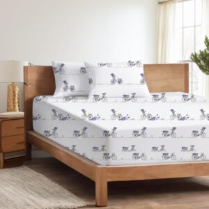 Double Bed Sheet Cycle Print Bedsheets with 2 Pilow Cover for Kids Girls Teens Room Décor (City Bicycle)