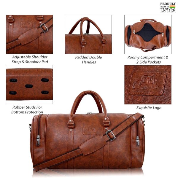Leather World 55 L Vegan Leather Weekender Travel Duffle Luggage Bag with Detachable Shoulder Strap for Men & Women (TAN) - Image 7