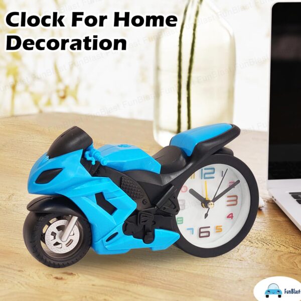 FunBlast Alarm Clock for Heavy Sleepers – Motorcycle Clock, Stylish Analog Table/Desk Alarm Clock for Students, Table Clock for Bedroom, Living Room, Office, Return Gifts for Kids (Blue) - Image 6