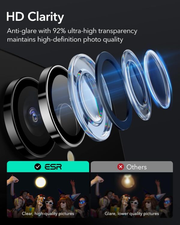 ESR for Samsung Galaxy S25 Ultra Camera Lens Protector, Individual Lens Protectors, Scratch-Resistant Tempered Glass with Aluminum Edging, Samsung Galaxy S25 Ultra Case Friendly, 1 Set, Black - Image 6