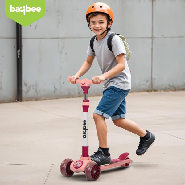 Baybee Kitty Kick Scooter for Kids | Foldable Kids Scooter with 4 Height Adjustable Handle & Brake | Skate Scooter with LED PU Wheels | Runner Scooter for Kids 3 to 10 Years Boys Girls (Pink) - Image 2