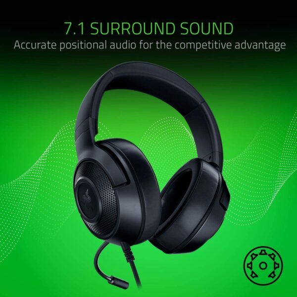 Razer Kraken X Lite Ultralight Gaming Headset: 7.1 Surround Sound Capable - Lightweight Frame - Bendable Cardioid Microphone - for PC, Xbox, PS4, Nintendo Switch - Classic Black - Image 4