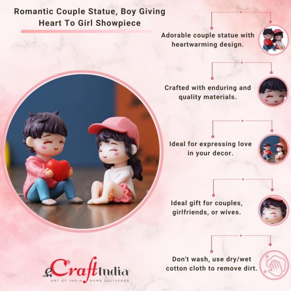 eCraftIndia Miniature Cute Romantic Couple Statue, Boy Giving Heart to Girl Decorative Showpiece - Valentine's Day Gifts for Girlfriend, Boyfriend, Husband, Wife (Polyresin, Multicolor) - Image 6