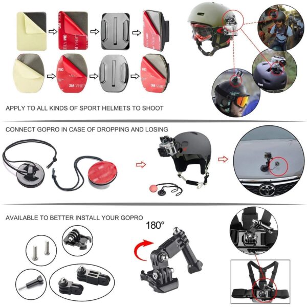ADOFYS 49 in 1 Action Camera Accessory Kit Bundle Compatible for GoPro Hero 12/11/10/9 / 8/7/6/5 SJCAM/Akaso/Apeman/Xiaomi Yi Action Camera - Image 7