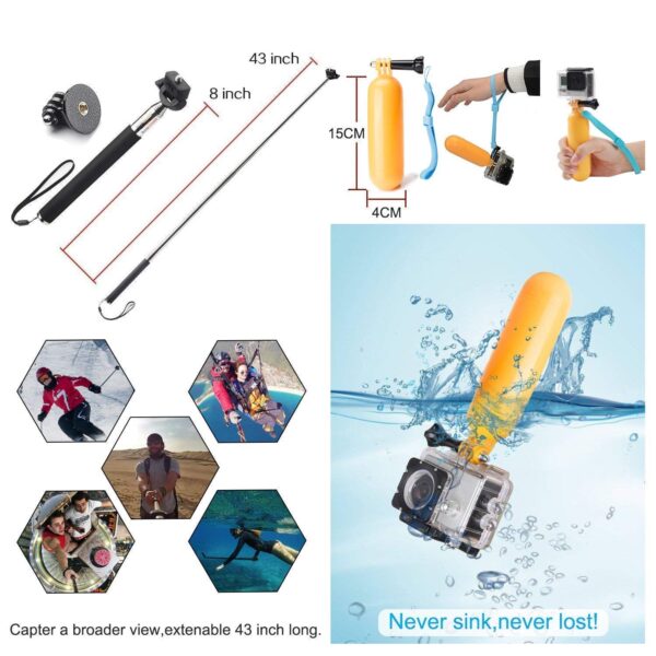 ADOFYS 49 in 1 Action Camera Accessory Kit Bundle Compatible for GoPro Hero 12/11/10/9 / 8/7/6/5 SJCAM/Akaso/Apeman/Xiaomi Yi Action Camera - Image 6