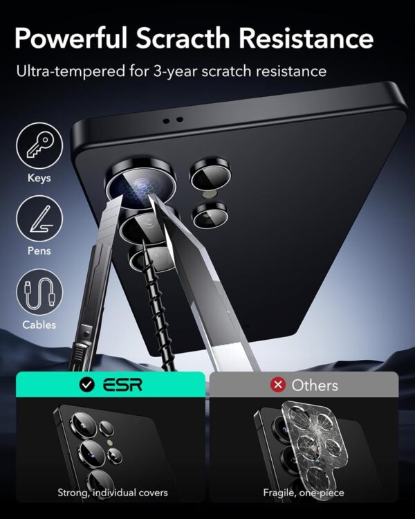 ESR for Samsung Galaxy S25 Ultra Camera Lens Protector, Individual Lens Protectors, Scratch-Resistant Tempered Glass with Aluminum Edging, Samsung Galaxy S25 Ultra Case Friendly, 1 Set, Black - Image 8
