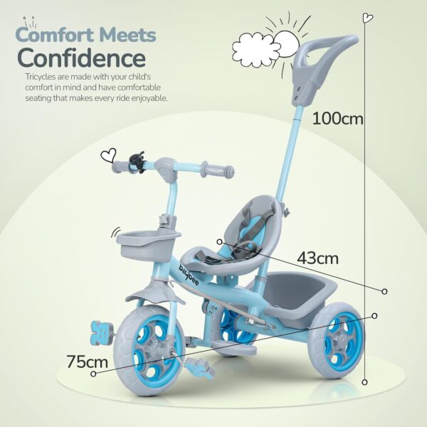 Baybee Beagle Pro Baby Tricycle for Kids, Plug N Play Kids Tricycle with Parental Push Handle, Eva Wheels, Footrest & Baskets | Kids Cycle Trikes | Baby Cycle for Kids 2 to 5 Years (Blue) - Image 6
