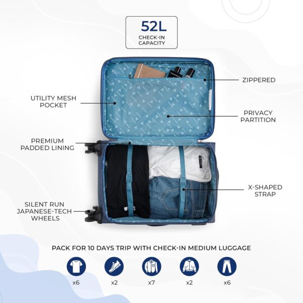 Verage Specter 70 cms Blue Soft Sided Medium Check-in Luggage Trolley Bag for Travel with Expandable & Anti Theft Zipper Suitcase Spinner for Men and Women - Image 7