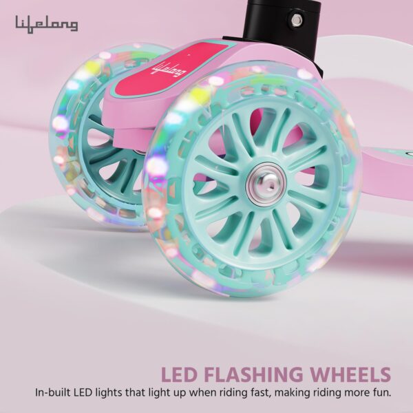 Lifelong Scooter for Kids 3+ Years - Foldable Kids Scooter with PVC Wheels & Adjustable Height - Kick Scooter Capacity 50Kg- Baby Scooter Toys for 3+ Year Old Boy & Girl - Skate Scooter (Llks18) Pink - Image 2