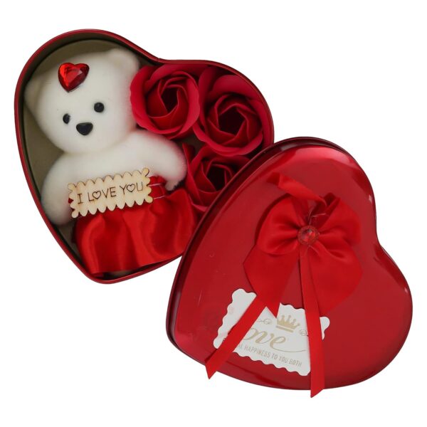 eCraftIndia Heart Shaped Valentines Day Gift Box with I Love You Message Teddy Bear 3 Red Roses| Valentine Gift for Girlfriend Boyfriend Husband Wife|Valentine Day Gifts|Valentine Day Decoration Items - Image 4