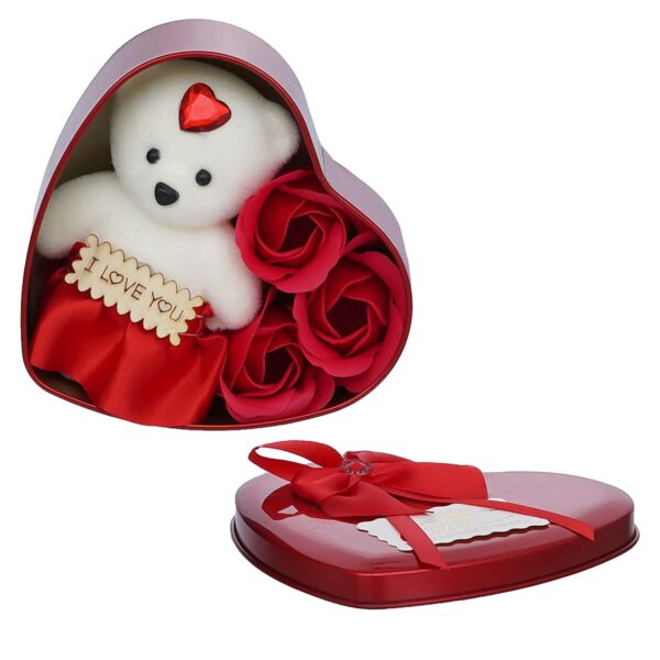 eCraftIndia Heart Shaped Valentines Day Gift Box with I Love You Message Teddy Bear 3 Red Roses| Valentine Gift for Girlfriend Boyfriend Husband Wife|Valentine Day Gifts|Valentine Day Decoration Items - Image 8
