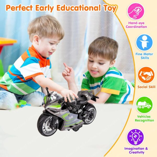 FunBlast Bike Toy for Kids – 1:12 Scaled Model Realistic Bike Toys with Light & Music, Motorcycle Toy for Kids, Pull Back Friction Powered Bike Toy, for 3+ Years Old Kids, Boys (Grey) - Image 7