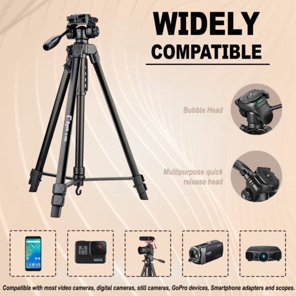 Syvo S -1000 PRO 67 Inch (170CM) Tripod for DSLR, Camera | Operating Height: 5.57 Feet| Maximum Load Capacity up to 5kg | Portable Lightweight Aluminum Tripod 360 Degree Ball Head | Carry Bag (Black) - Image 3