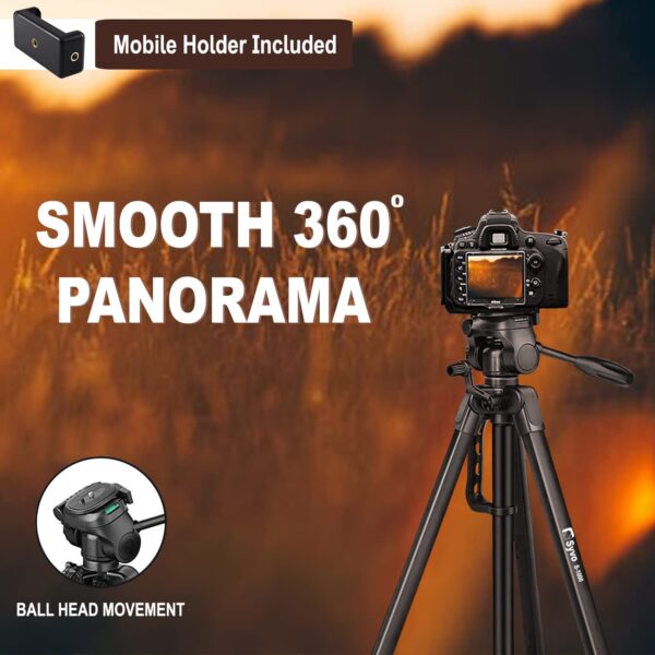 Syvo S -1000 PRO 67 Inch (170CM) Tripod for DSLR, Camera | Operating Height: 5.57 Feet| Maximum Load Capacity up to 5kg | Portable Lightweight Aluminum Tripod 360 Degree Ball Head | Carry Bag (Black) - Image 7