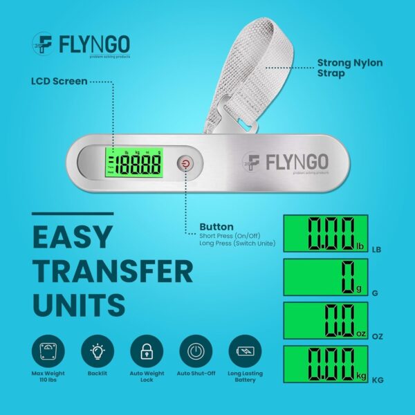 FLYNGO Weight Machine For Luggage Weighing Scale For Luggage Capable Up To 50 Kg With Lcd Display Luggage Scale For Bags, Travel, Flights, Home, Shop, Gas Cylinder (A1), Silver - Image 4