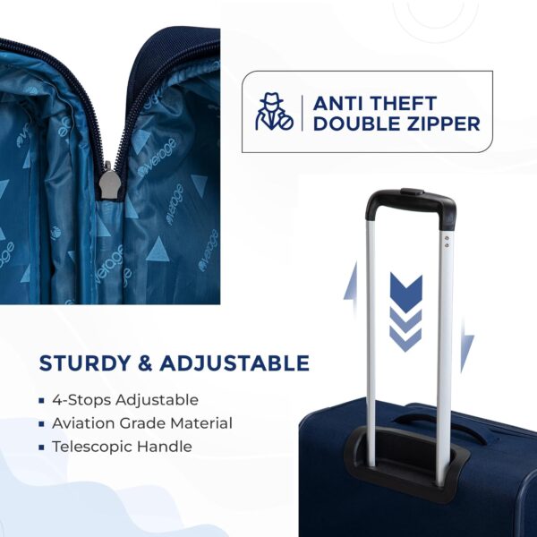 Verage Specter 70 cms Blue Soft Sided Medium Check-in Luggage Trolley Bag for Travel with Expandable & Anti Theft Zipper Suitcase Spinner for Men and Women - Image 6