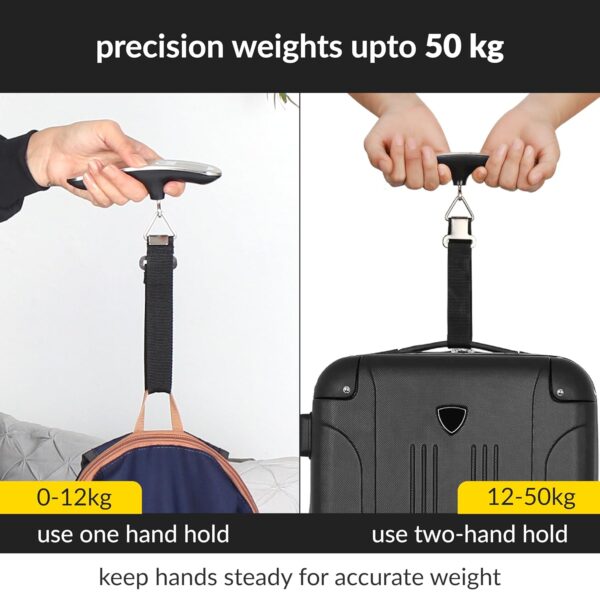 GoTrippin by Destinio Weight Machine for Luggage - 50 kg capacity, Steel body, Lifetime replacement - Digital Portable Electronic Luggage Weighing Scale for home, travel, flights, bags (Silver, 50 kg) - Image 8