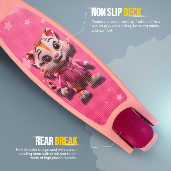 Baybee Kitty Kick Scooter for Kids | Foldable Kids Scooter with 4 Height Adjustable Handle & Brake | Skate Scooter with LED PU Wheels | Runner Scooter for Kids 3 to 10 Years Boys Girls (Pink) - Image 7