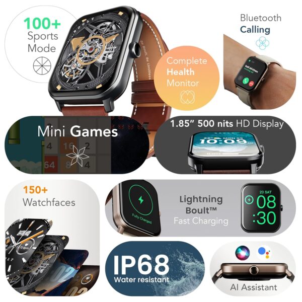 Boult Drift+ Smart Watch 1.85''HD Screen, Bluetooth Calling, IP68, 500 Nits Brightness,150+ Watchfaces, AI Voice Assistant, SpO2 Monitoring, 100+ Sports Mode Smartwatch (Jet Black) - Image 3