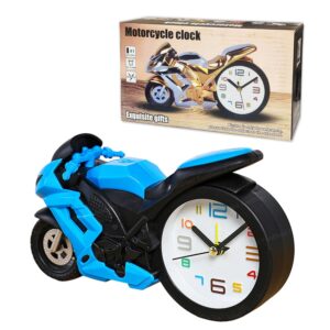 FunBlast Alarm Clock for Heavy Sleepers – Motorcycle Clock, Stylish Analog Table/Desk Alarm Clock for Students, Table Clock for Bedroom, Living Room, Office, Return Gifts for Kids (Blue)
