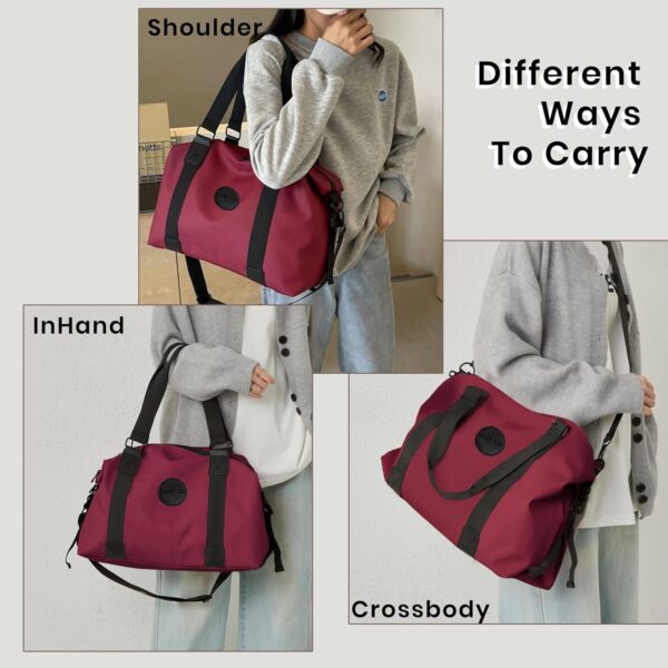 Storite Nylon 35 cm Luggage Travel Duffle Bag for Women, Sports Shoulder Bag for Women with Wet Pocket Weekender Overnight Luggage Bag,Trendy and Stylish - (Red Wine - 42 x 15 x 35 Cm) - Image 7