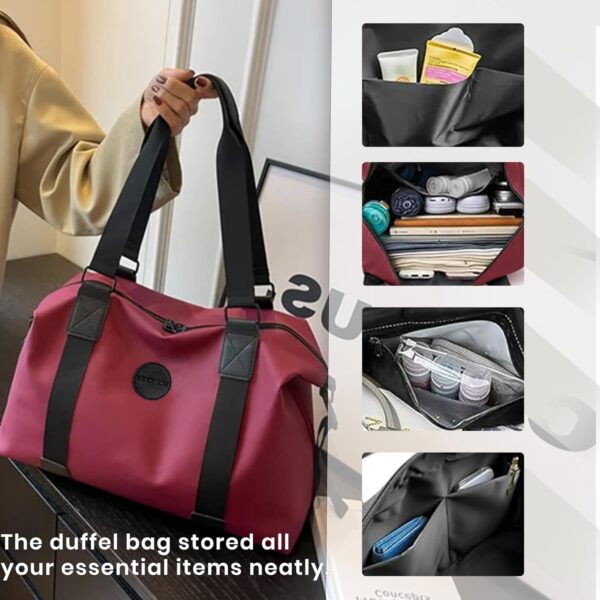 Storite Nylon 35 cm Luggage Travel Duffle Bag for Women, Sports Shoulder Bag for Women with Wet Pocket Weekender Overnight Luggage Bag,Trendy and Stylish - (Red Wine - 42 x 15 x 35 Cm) - Image 6