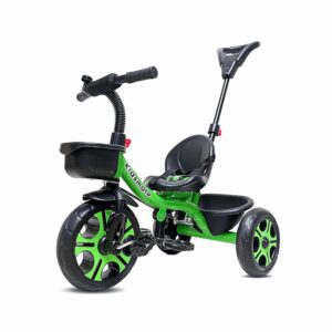 Kidsmate Junior Tricycle for Kids with Parental Control | Cycle for Kids 1-4 Years | Baby Cycle | Bicycle for Kids with Storage Basket, Cushion Seat and Seat Belt Carrying Capacity 30 Kgs (Green)