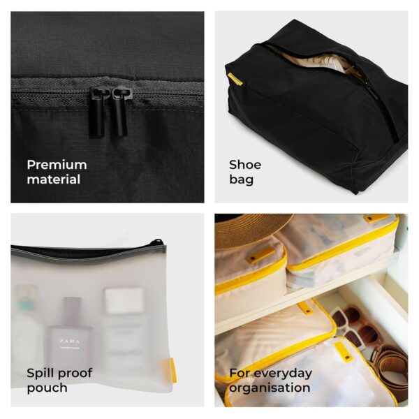 MOKOBARA The Packing Cube Nylon Fabric Water Resistant Travel Organizer Wardrobe Organizer Set Of Packing Bag (Xl,Large, Medium, Shoe Bag, Toiletry Bag) (Set Of 6, Crypto), Black - Image 7
