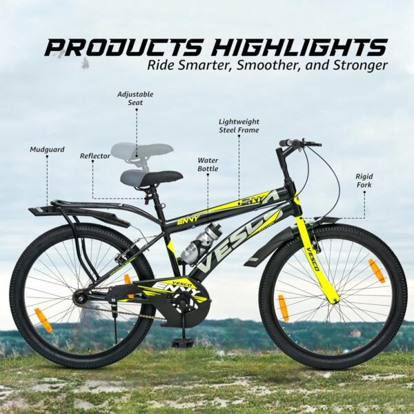 VESCO Envy Black City Bike/Cycle 26T with Inbuilt Carrier | Rigid Supsension | 17 Inch Frame | Cycle for Boys/Men Road Cycle (Single Speed) - Image 6