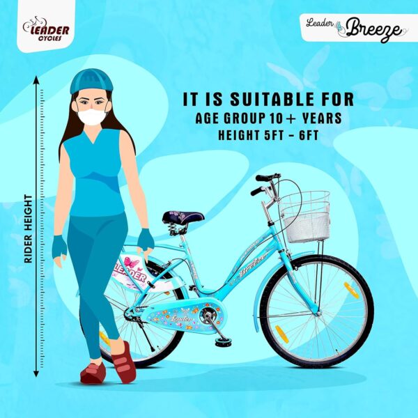 Leader Lady Star Breeze 26T Bicycle for Girls/Women with Front Basket and Integrated Carrier | Ideal for 12 + Years (Frame: 18 Inches) (26, Aqua Blue) - Image 7