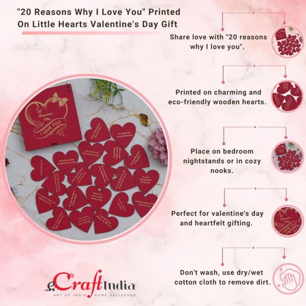 eCraftIndia Red Wooden 20 Reasons Why I Love You Printed on Little Hearts Valentine Gift Box| Valentine Gift for Girlfriend Boyfriend Husband Wife|Valentine Day Gifts|Valentine Day Decoration Items - Image 6