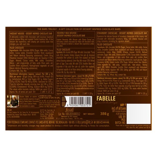 Fabelle The Bars Trilogy - Chocolate Pack, 3 Assorted Large Luxury Chocolate Bars, Premium Packaged Gift Chocolate Box, Centre-Filled Bars, Best Chocolate Gift, 388g - Image 9