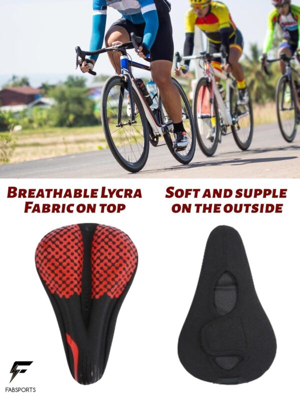 FABSPORTS Bike/Bicycle Seat Cover with Thick Soft Padded Gel & Memory Foam for Endurance and Long Rides for Cycling, Spinning Class, Exercise Bike etc | Cameo Black & Red - Image 6